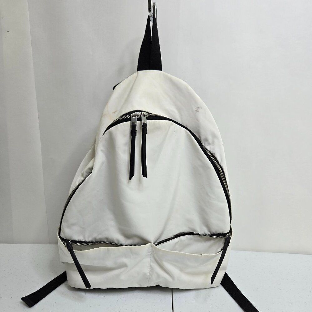 AllSaints Olena Backpack White Black Big Polyester Leather Zip Pockets School